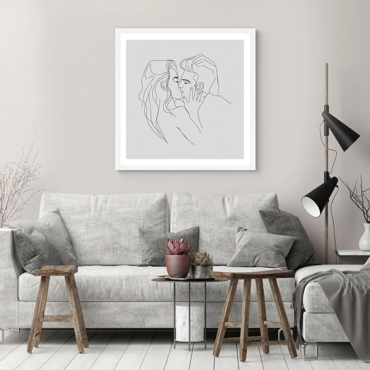 Poster în ramă albă - Cu aceeași linie - 50x50 cm