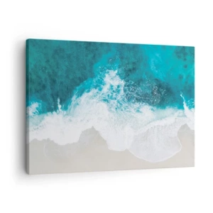 Tablou pe pânză Canvas - Valuri turcoaz ale oceanului pe nisip deschis la culoare - 70x50cm - Mângâiere naturală - Decorațiune modernă pentru perete pentru living și dormitor ARTTOR