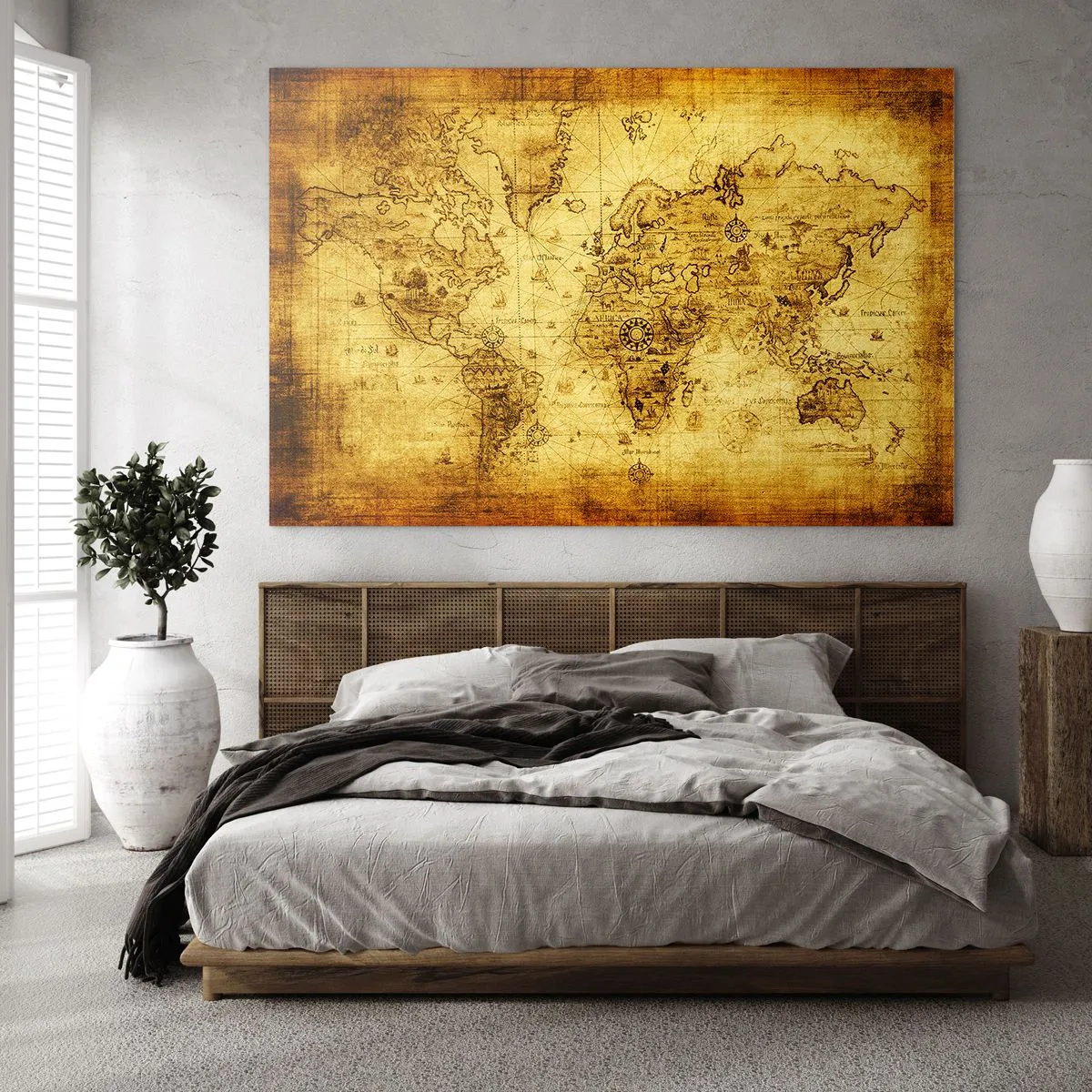 Tablou pe sticlă - Hartă veche a lumii - 70x50cm - Această lume ciudată - Decorațiune modernă pentru perete pentru living și dormitor ARTTOR