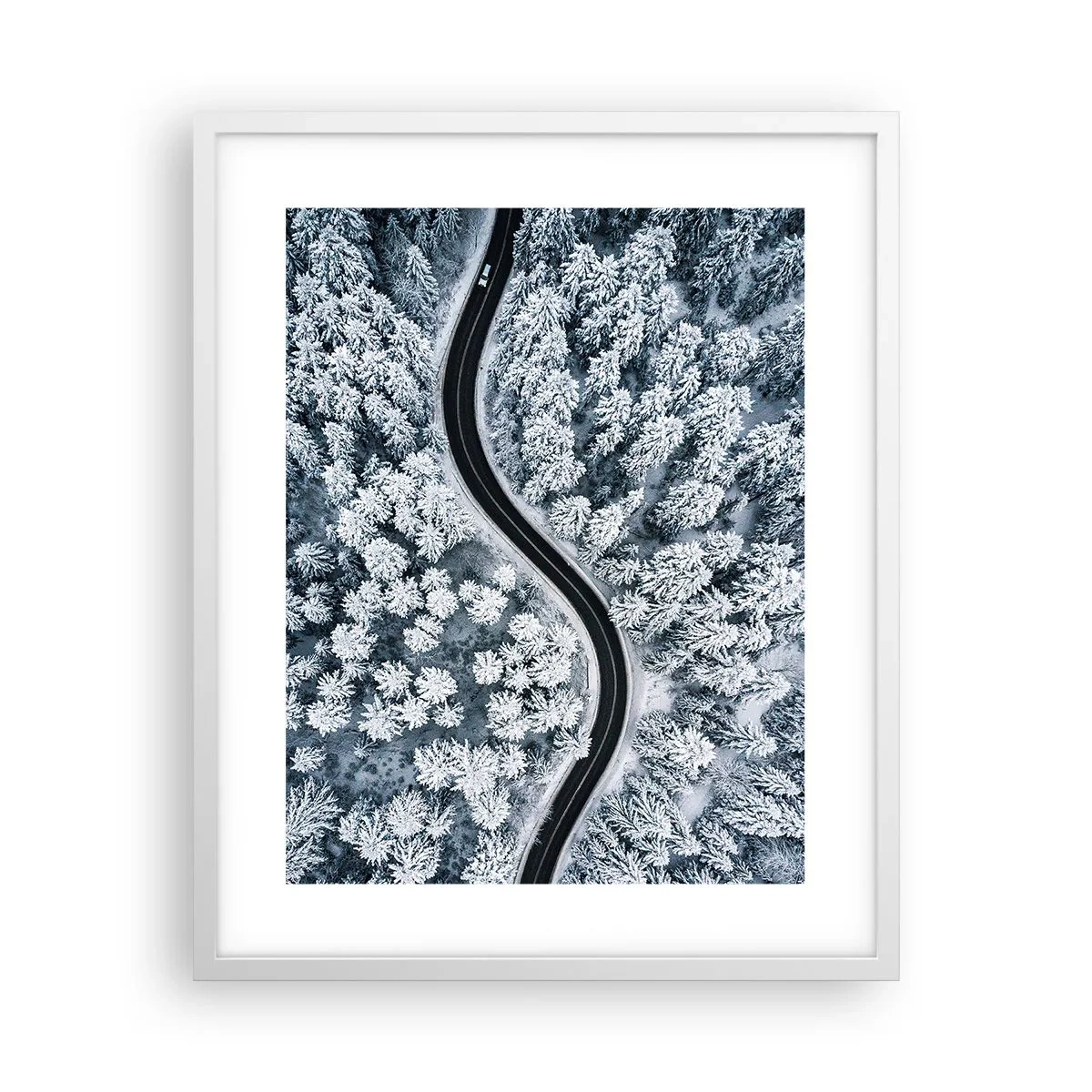 Poster în ramă albă - Prin pădurea de iarnă - 40x50 cm
