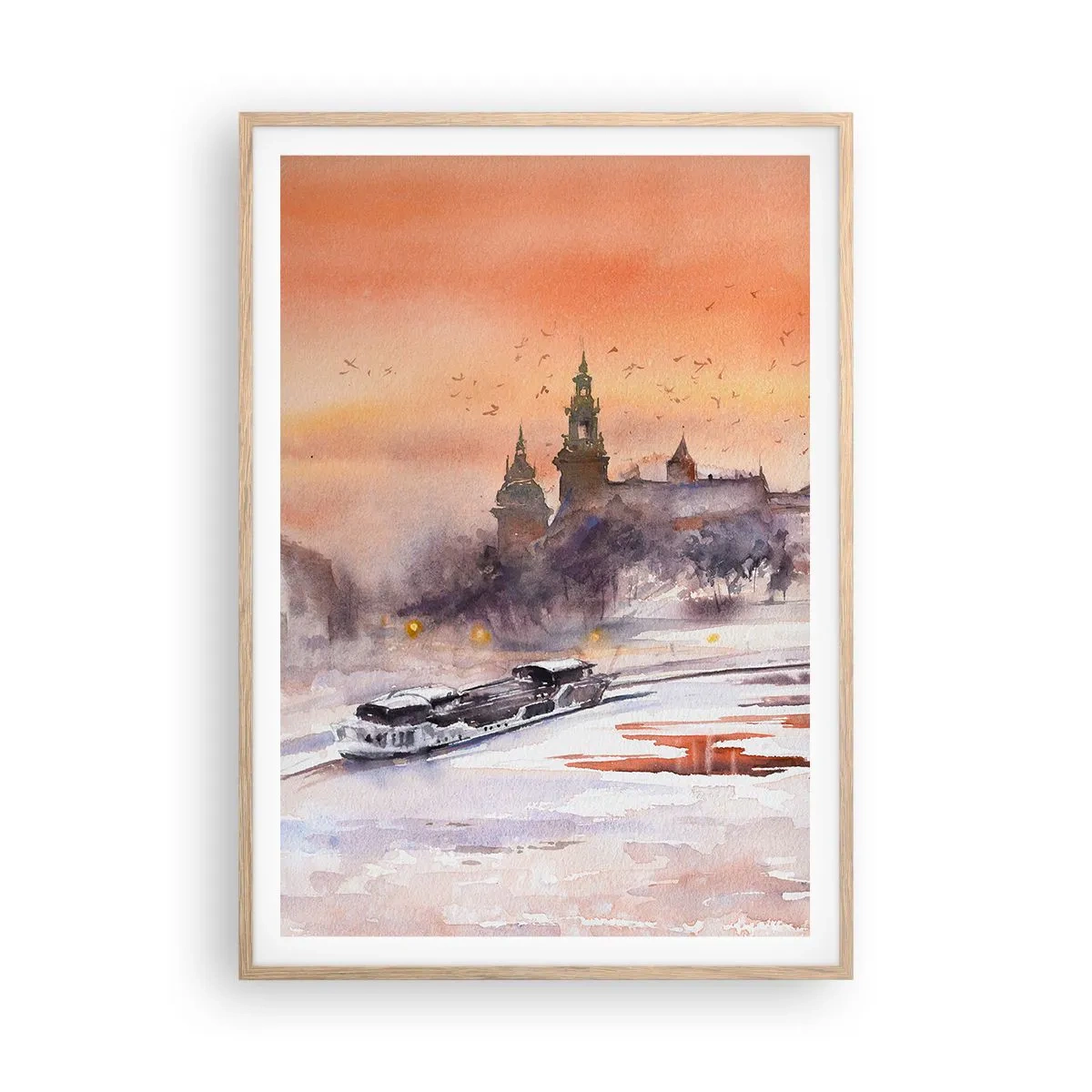 Poster în ramă de stejar deschis - Apus de soare regal - 70x100 cm