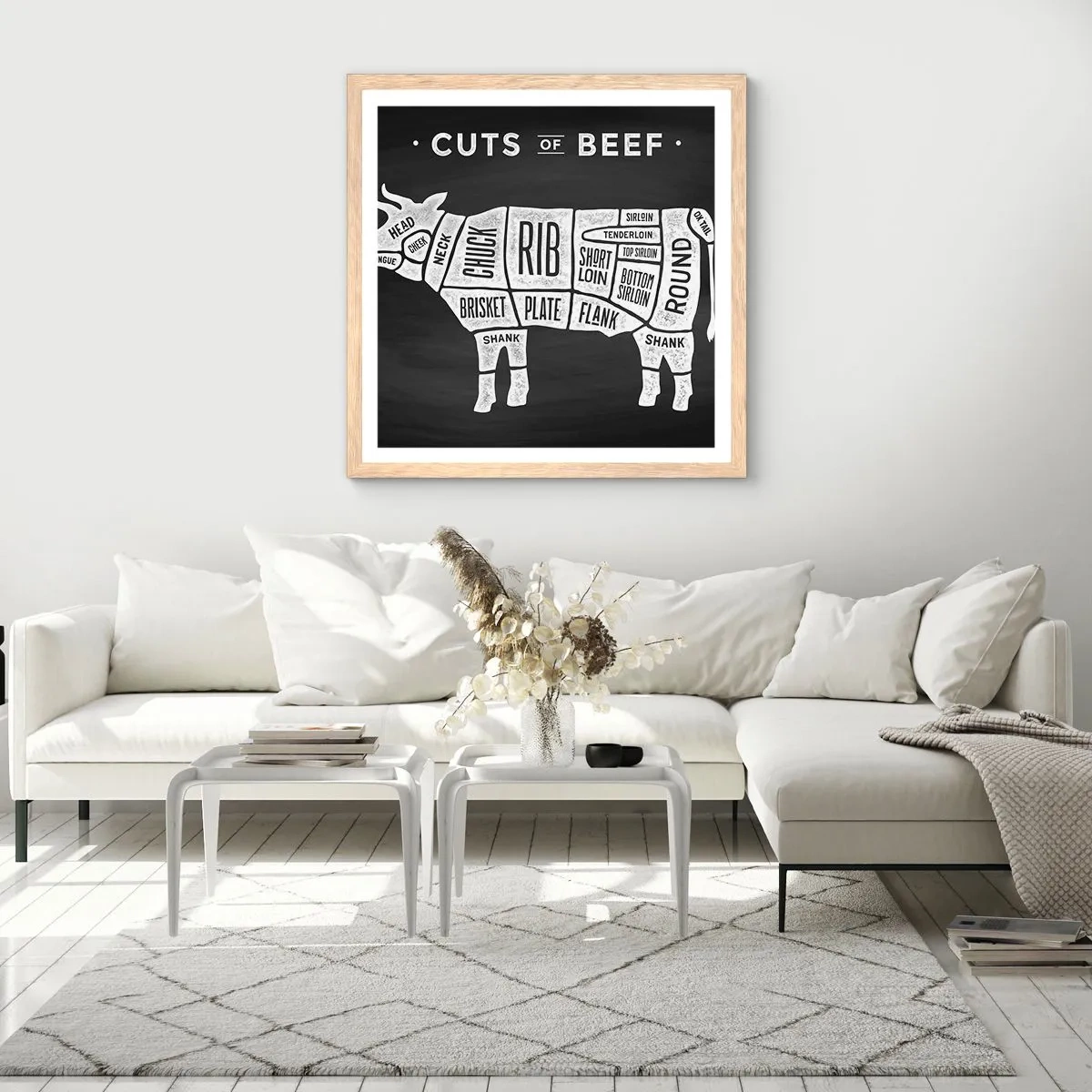 Poster în ramă de stejar deschis - Abecedar de măcelar - 60x60 cm