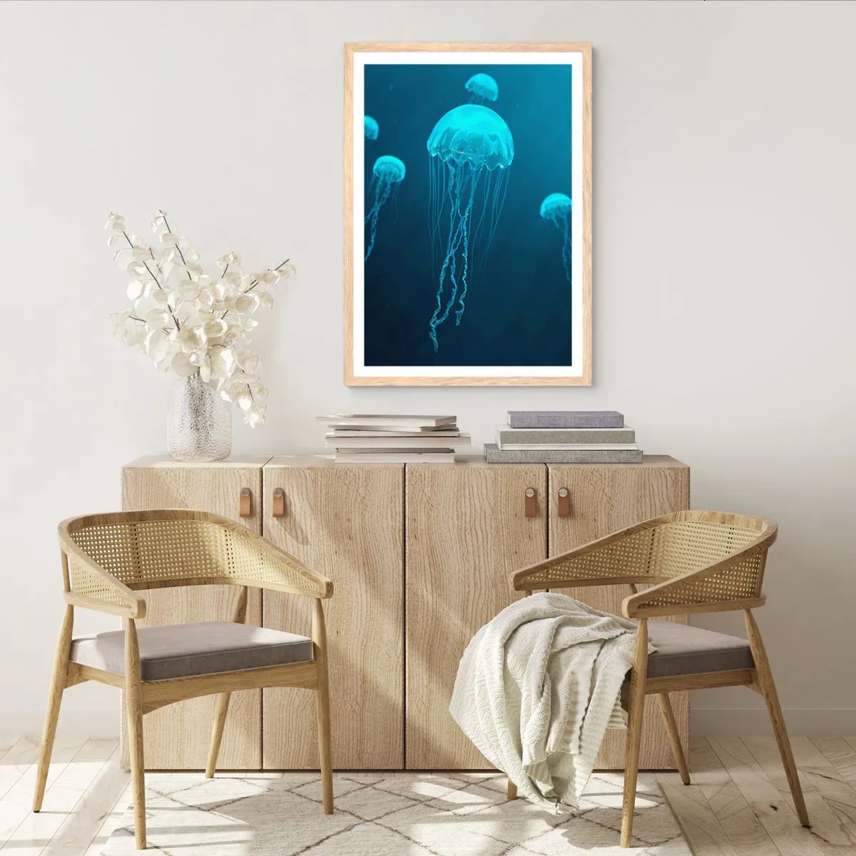 Poster în ramă de stejar deschis - Dansul oceanic - 70x100 cm