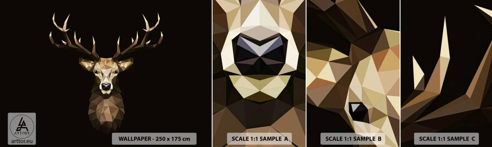 Mostră de Tapet Standard Eco - Cerb cubist - Animale, Cerb, Grafică - 100x30 cm