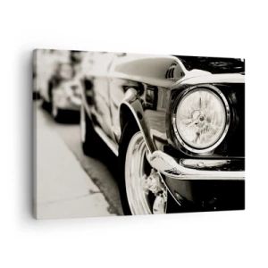 Tablou pe pânză Canvas - O mașină clasică emblematică, în elegantul alb-negru - 70x50cm - Strălucire durabilă - Decorațiune modernă pentru perete pentru living și dormitor ARTTOR