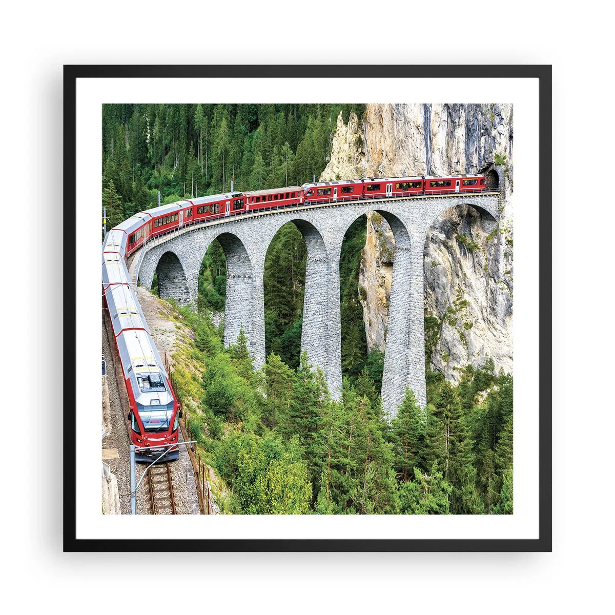 Poster în ramă neagră - Cu trenul prin munți - 60x60 cm