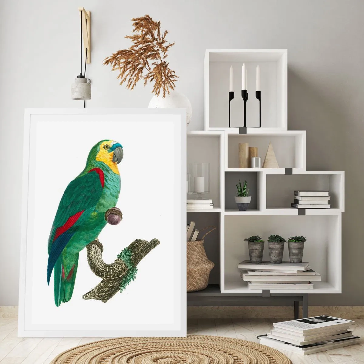 Poster în ramă albă - Portret de papagal - 50x70 cm