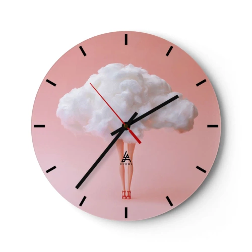 Ceas de perete - Ceas pe sticlă - Picioare în tocuri roșii înalte și un nor în loc de cap - 30x30cm - Dulce promisiune - Decorațiune modernă pentru perete pentru living, bucătărie și dormitor ARTTOR