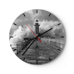 Ceas de perete - Ceas pe sticlă - Un far pe fundalul valurilor agitate și al pescărușilor - 30x30cm - Fără frică  - Decorațiune modernă pentru perete pentru living, bucătărie și dormitor ARTTOR