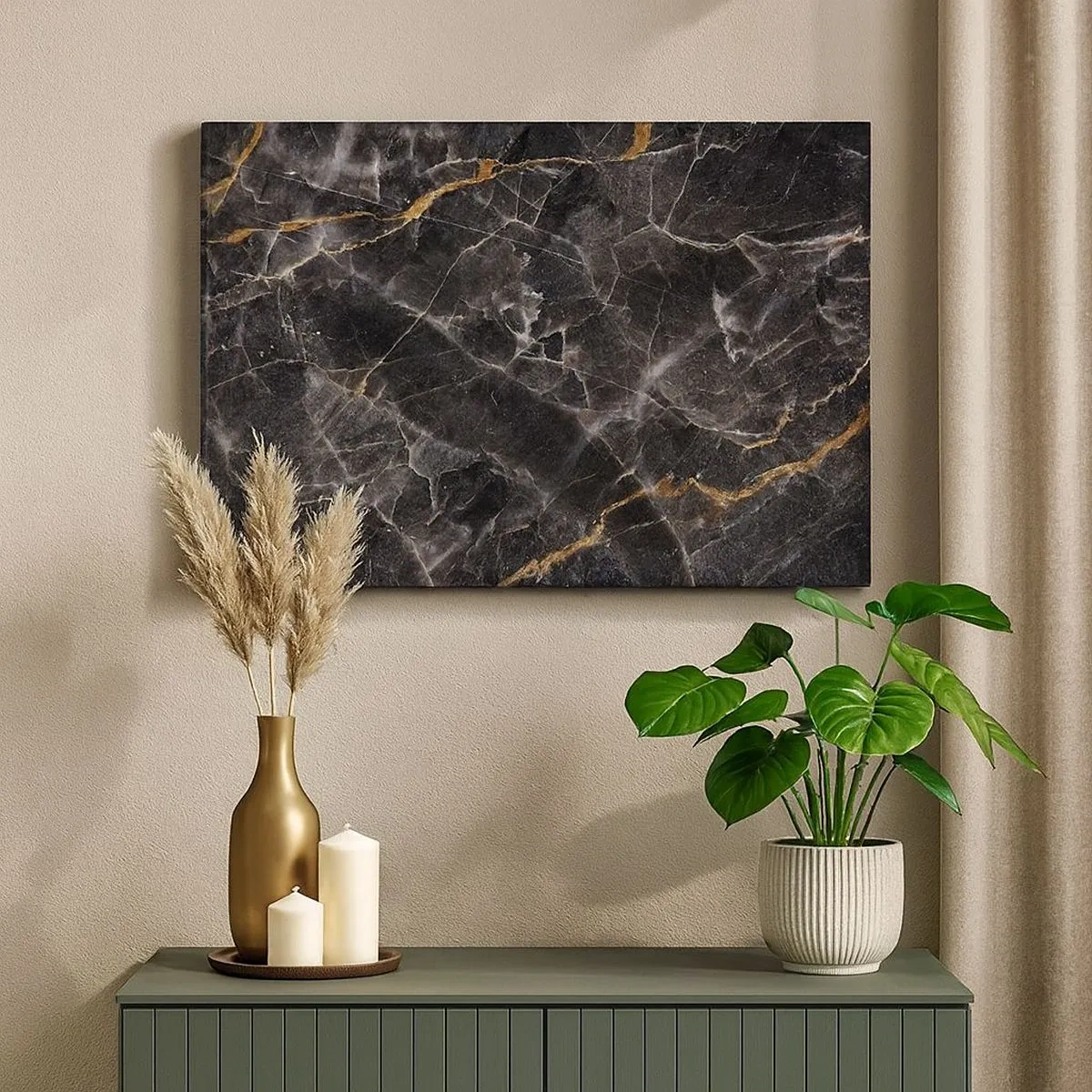 Tablou pe pânză Canvas - Detalii negre și aurii ale suprafeței de marmură - 70x50cm - Viața interioară a unei pietre - Decorațiune modernă pentru perete pentru living și dormitor ARTTOR