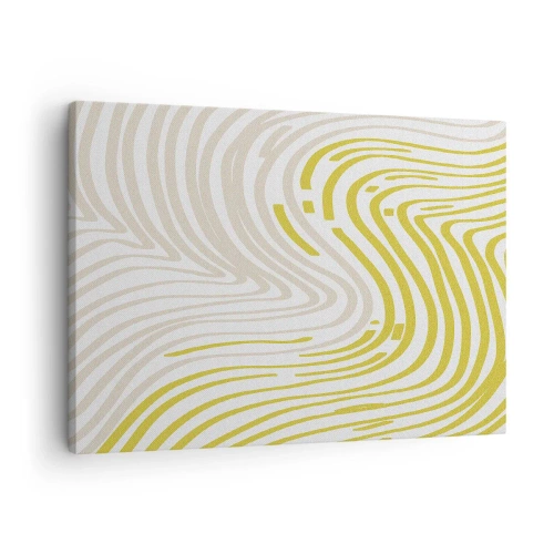 Tablou pe pânză Canvas - Un model abstract cu linii ondulate în nuanțe de galben și bej. - 70x50cm - Compoziție cu cambrare ușoară - Decorațiune modernă pentru perete pentru living și dormitor ARTTOR