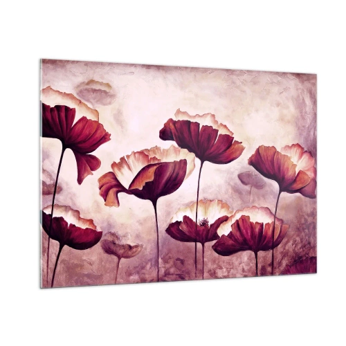Tablou pe sticlă - Fulgi roșii și albi - 100x70 cm