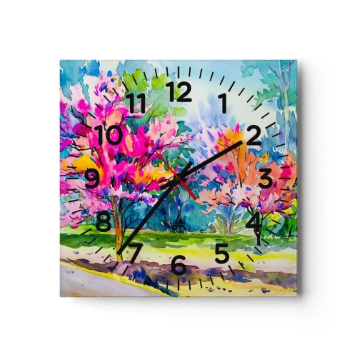 Ceas de perete - Ceas pe sticlă - Grădina curcubeului în splendoarea primăverii - 30x30 cm