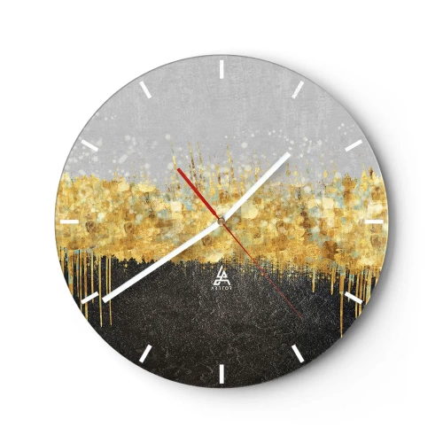 Ceas de perete - Ceas pe sticlă - Reflexii aurii într-o compoziție artistică pe un fundal negru și gri - 30x30cm - Înăuntru și în sus - Decorațiune modernă pentru perete pentru living, bucătărie și dormitor ARTTOR