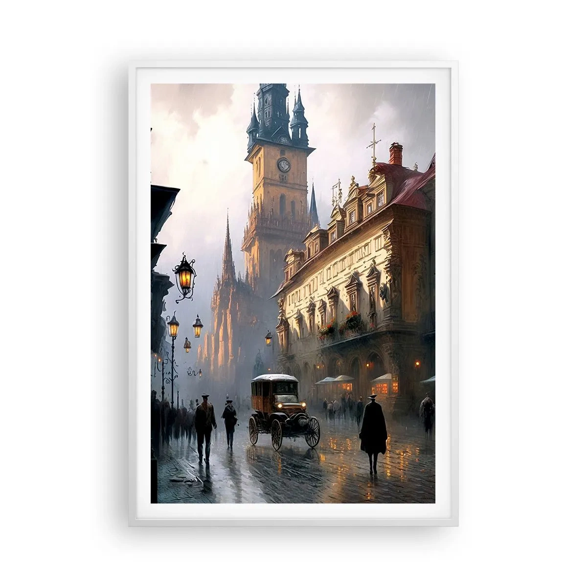 Poster în ramă albă - Magia unei seri la Praga - 70x100 cm