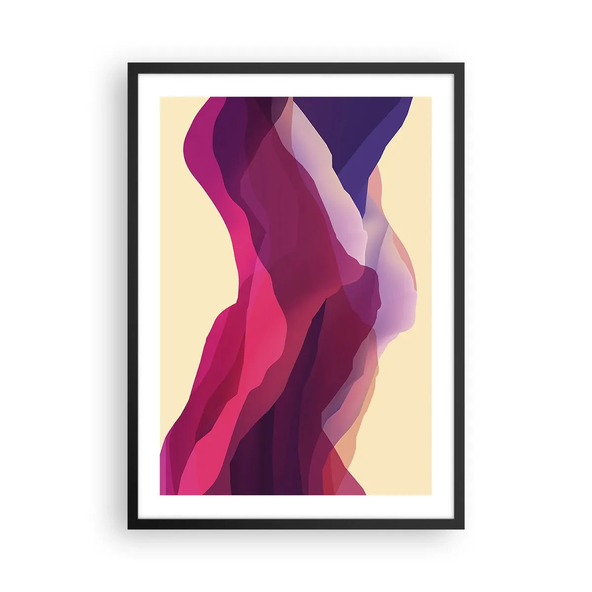 Poster în ramă neagră - Valuri abstracte în nuanțe de violet pe un fundal deschis - 50x70cm - Valuri de violet - Decorațiune modernă pentru perete pentru living și dormitor ARTTOR