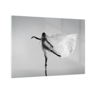 Tablou pe sticlă - Silueta unei dansatoare cu un voal plutitor în mișcare - 70x50cm - Lejeritate și grație - Decorațiune modernă pentru perete pentru living și dormitor ARTTOR