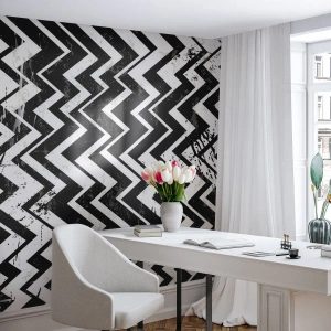 Tapet Premium Canvas - Zig-alb, zag-negru - Abstracția, Bucată, alb-negru - 250x175 cm