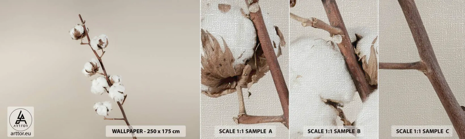 Mostră tapet Premium Canvas - La sursa moliciunii - Floare de bumbac, Natură, Bumbac - 100x30 cm