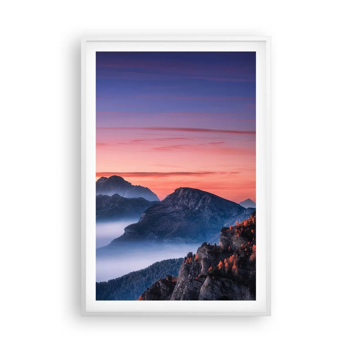 Poster în ramă albă - Peste văi - 61x91 cm