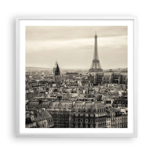 Poster în ramă albă - Deasupra acoperișurilor Parisului - 60x60 cm
