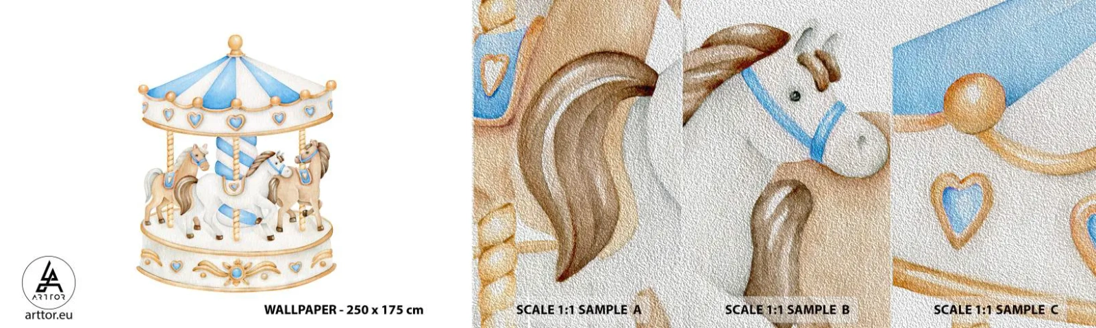 Mostră tapet Premium Sand - Copilărie dulce - Cai, Carusele, Pentru copii - 100x30 cm