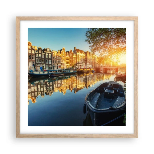 Poster în ramă de stejar deschis - Dimineața în Amsterdam - 50x50 cm
