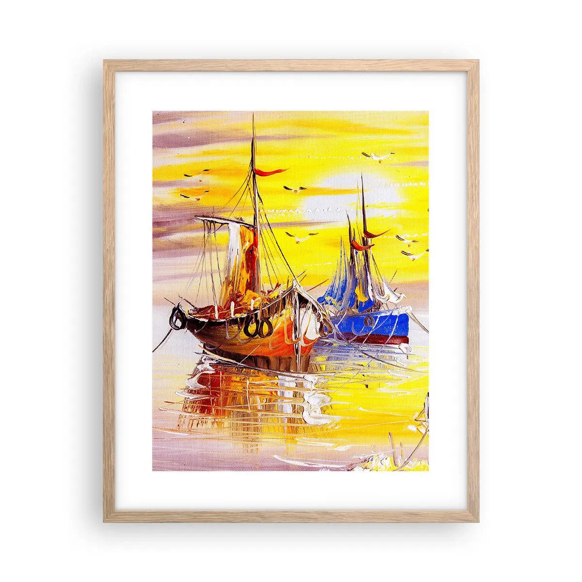 Poster în ramă de stejar deschis - O binemeritată odihnă în port - 40x50 cm