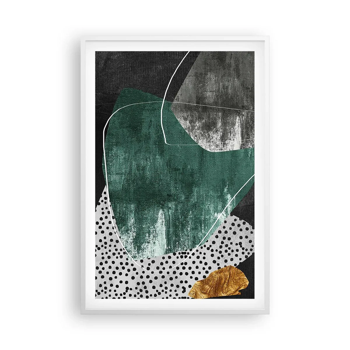 Poster în ramă albă - Abstracție colorată cu fulgi de aur - 61x91 cm