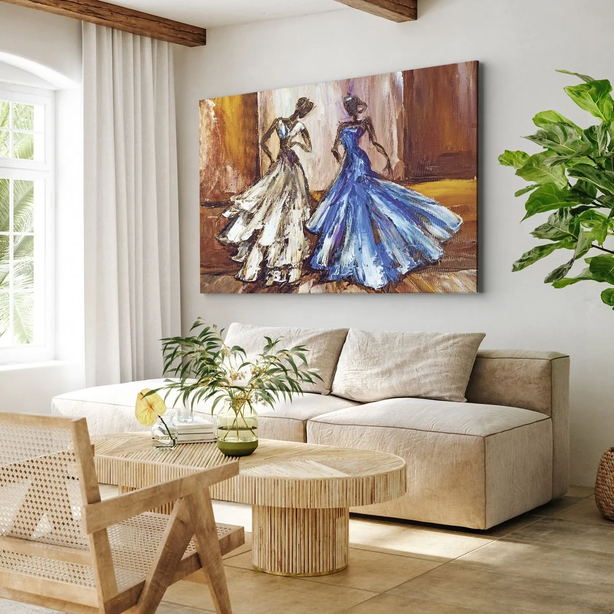 Tablou pe pânză Canvas - Personaje în rochii de seară în stil artistic - 70x50cm - Duetul fermecător - Decorațiune modernă pentru perete pentru living și dormitor ARTTOR