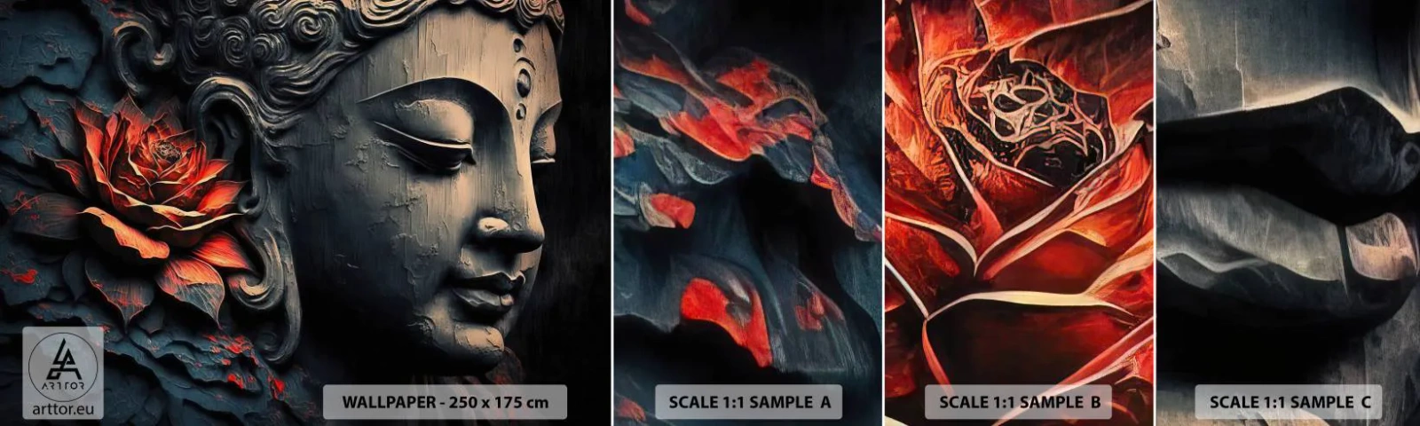 Mostră tapet autocolant Deluxe Sticker - În ton cu lumea - Buddha, India, Meditaţie - 100x30 cm