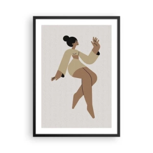 Poster în ramă neagră - O ilustrație minimalistă a unei figuri feminine în mișcare. - 50x70cm - Forma harului - Decorațiune modernă pentru perete pentru living și dormitor ARTTOR