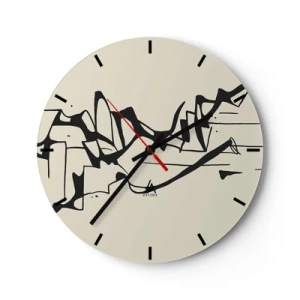 Ceas de perete - Ceas pe sticlă - Linii negre abstracte pe un fundal crem care seamănă cu un peisaj. - 30x30cm - Poate că peisajul - Decorațiune modernă pentru perete pentru living, bucătărie și dormitor ARTTOR