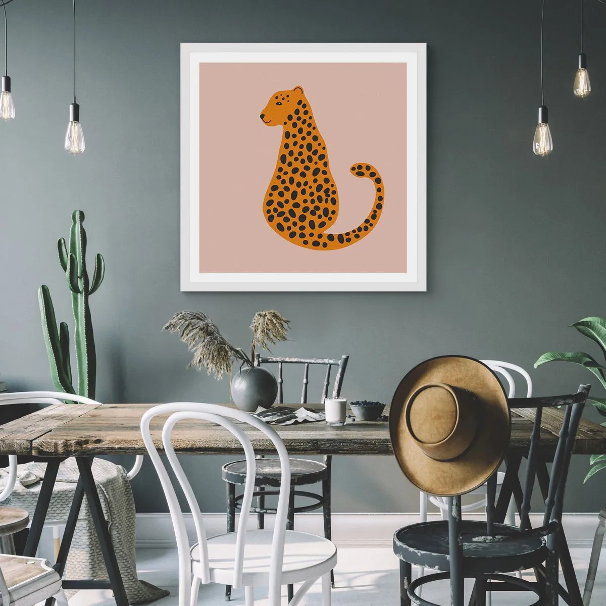 Poster în ramă albă - Modelul leopard este tot timpul la modă - 40x40 cm