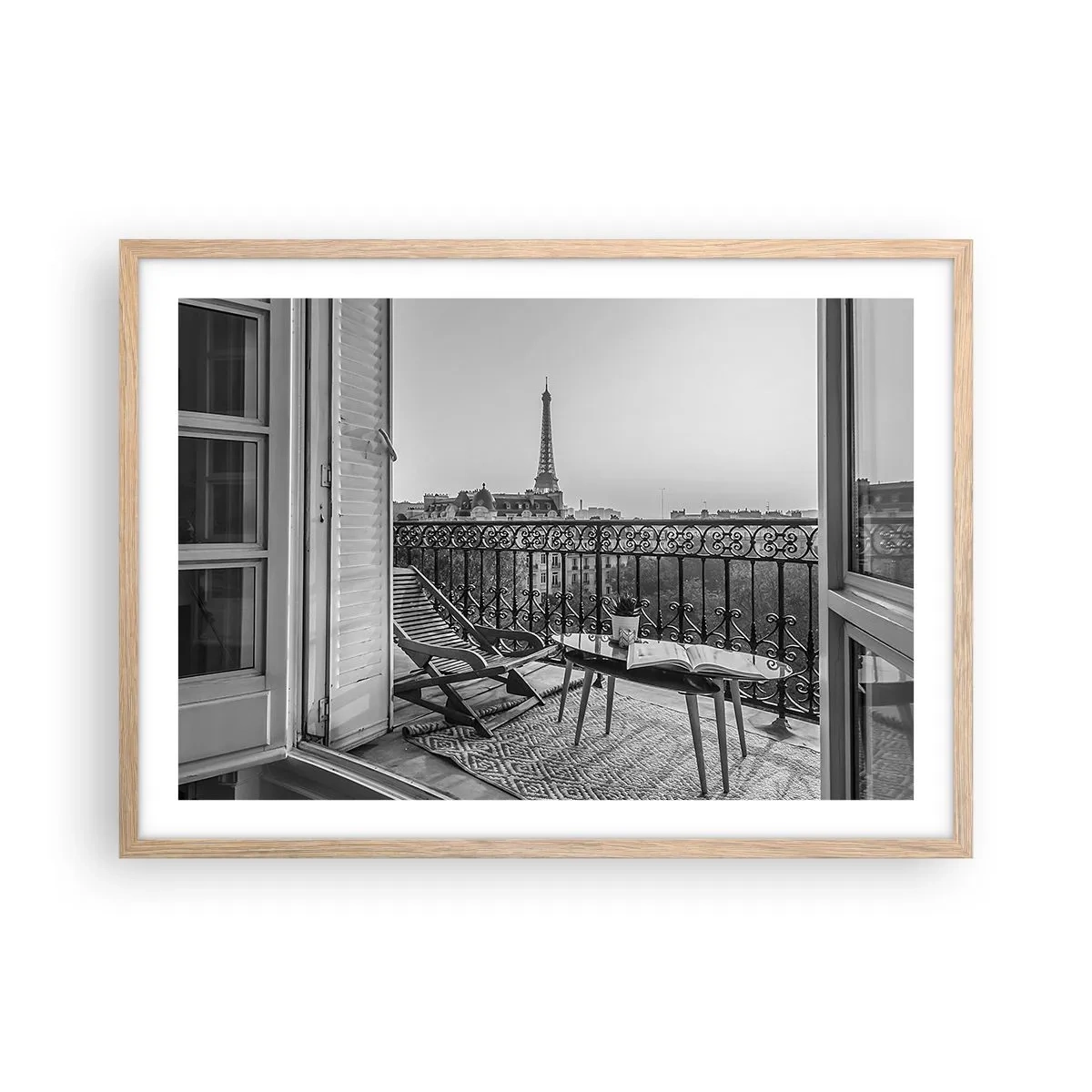 Poster în ramă de stejar deschis - După-amiază pariziană - 70x50 cm