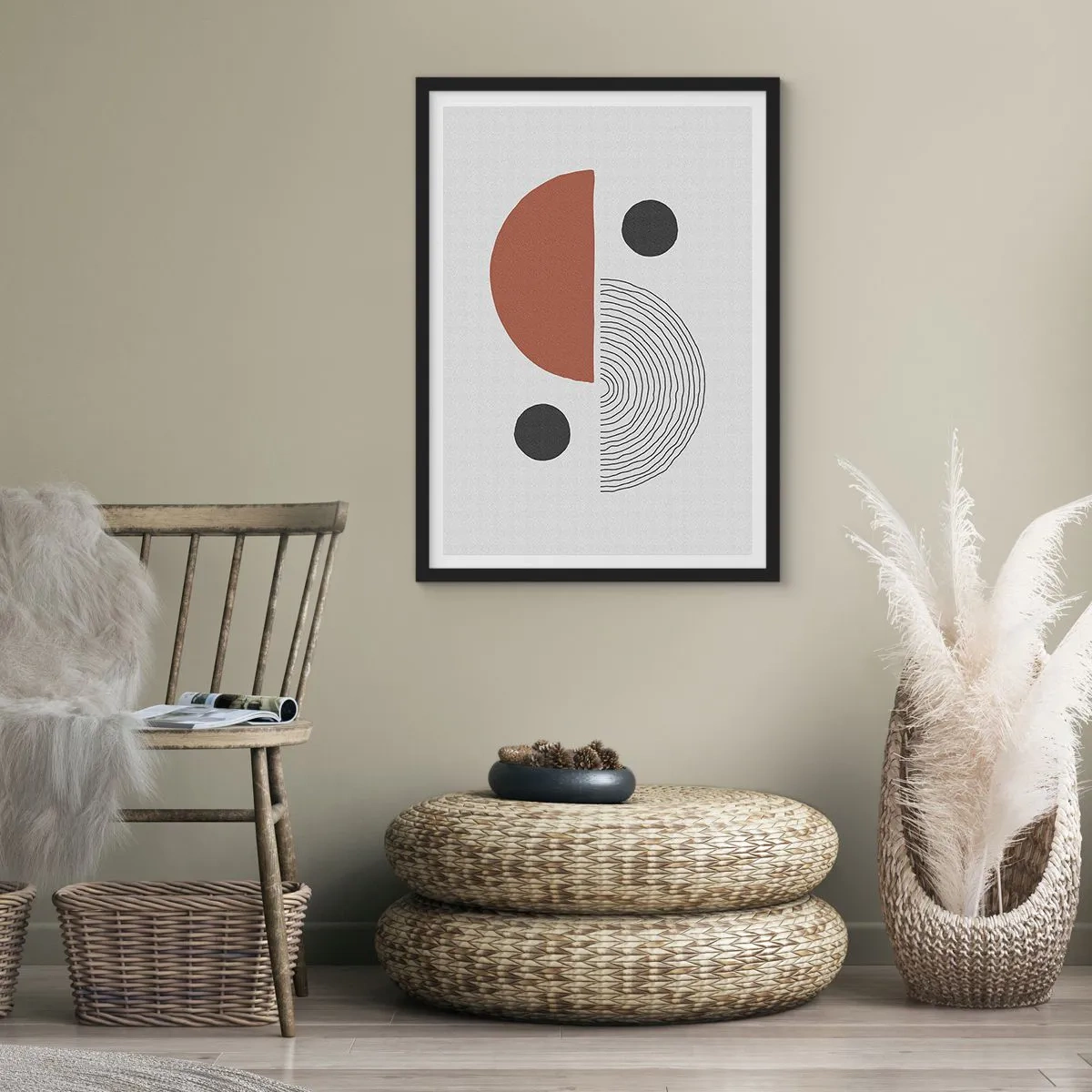 Poster în ramă neagră - Compoziție geometrică abstractă în culori calde - 50x70cm - Excelența roții - Decorațiune modernă pentru perete pentru living și dormitor ARTTOR