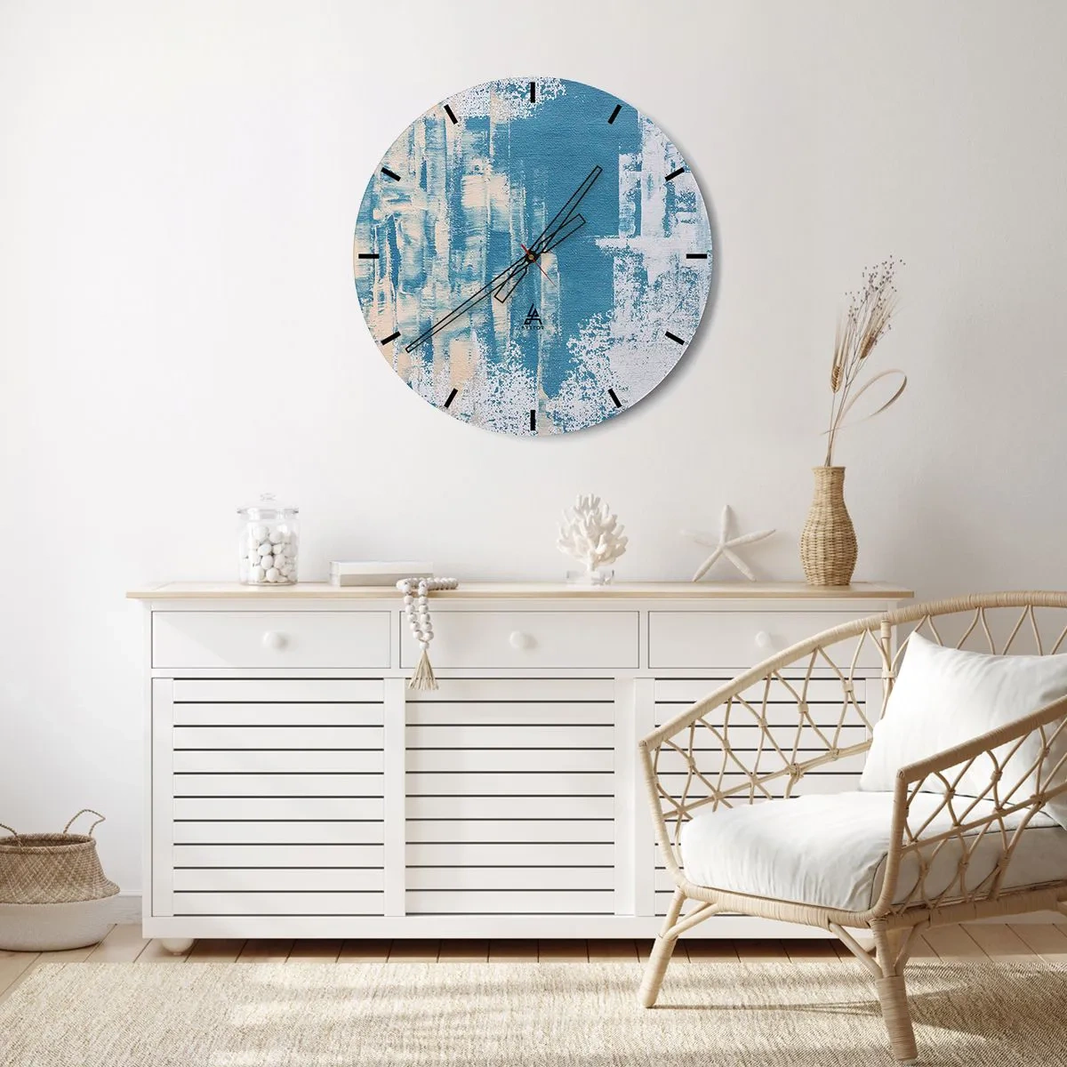 Ceas de perete - Ceas pe sticlă - O abstracție albastră care seamănă cu textura gheții - 30x30cm - Prin ţurţur de gheață - Decorațiune modernă pentru perete pentru living, bucătărie și dormitor ARTTOR