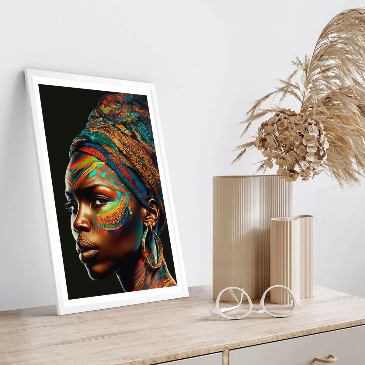 Poster în ramă albă - Regina africană - 70x100 cm