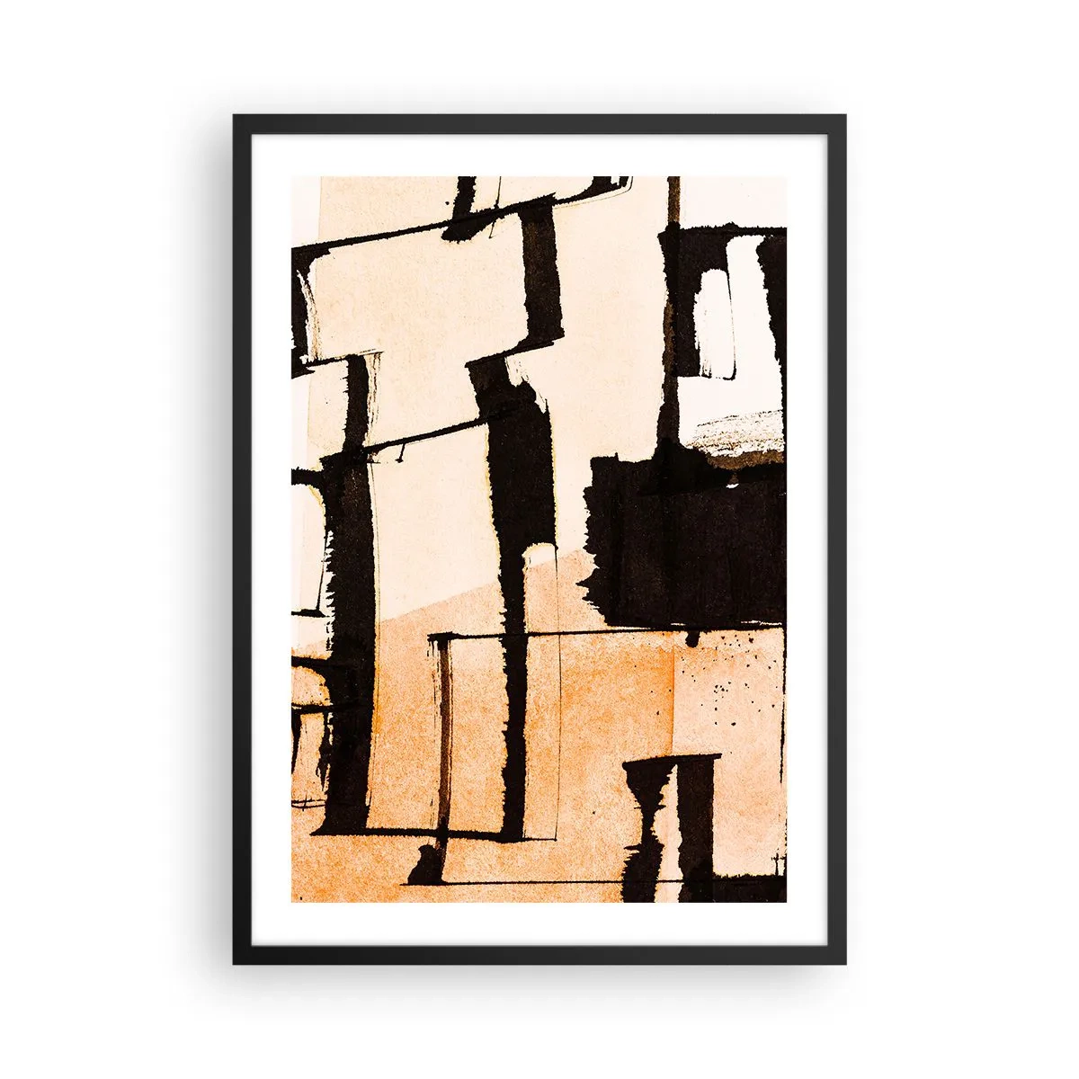 Poster în ramă neagră - O compoziție abstractă de forme geometrice în nuanțe de bej și negru. - 50x70cm - Cu toate acestea, ordinea - Decorațiune modernă pentru perete pentru living și dormitor ARTTOR