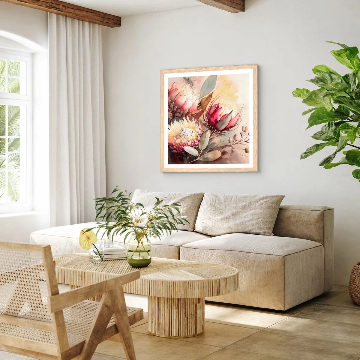 Poster în ramă de stejar deschis - Profil și en face - 60x60 cm