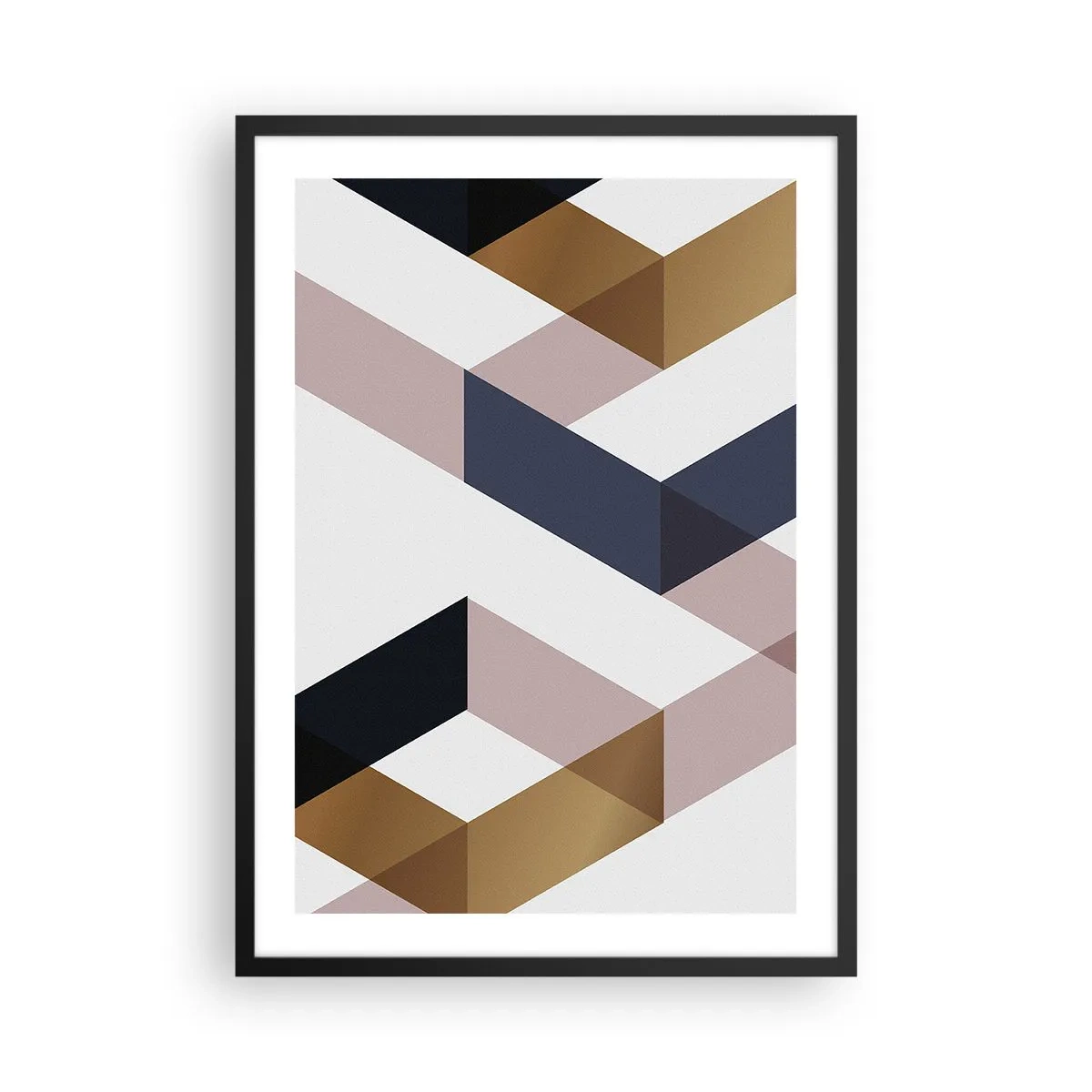 Poster în ramă neagră - Forme geometrice în nuanțe de auriu, negru și bej - 50x70cm - Planuri și unghiuri - Decorațiune modernă pentru perete pentru living și dormitor ARTTOR
