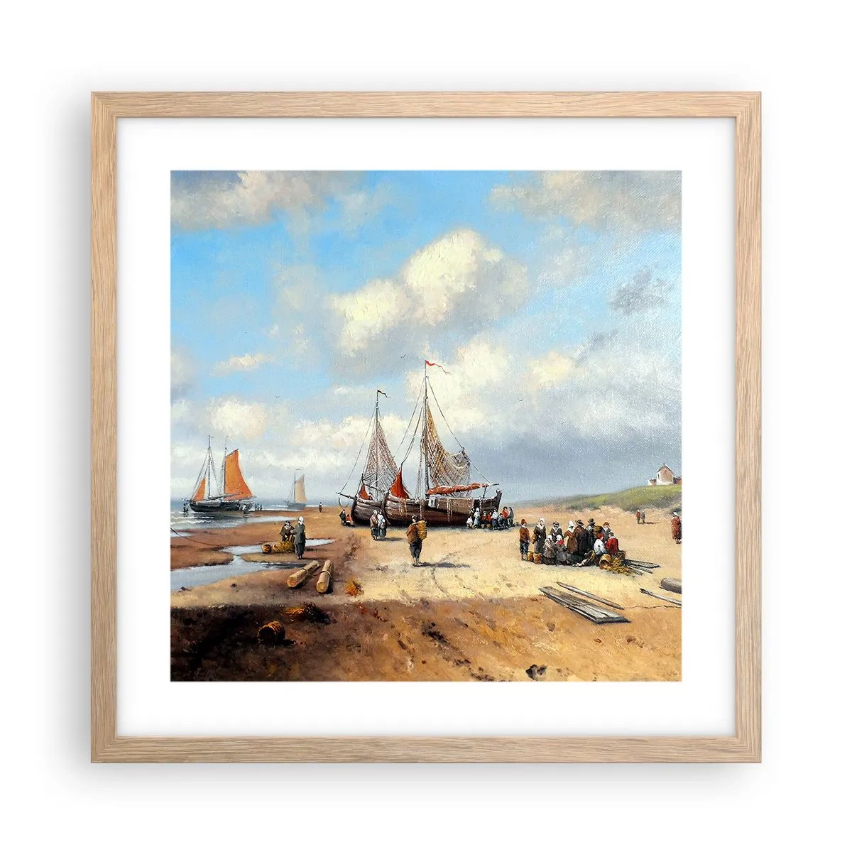 Poster în ramă de stejar deschis - Pescuit de succes - 40x40 cm