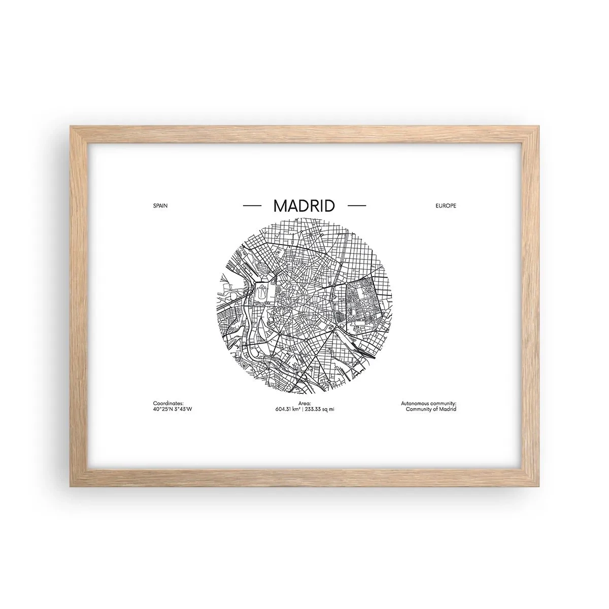 Poster în ramă de stejar deschis - Anatomia Madridului - 40x30 cm
