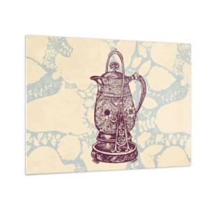 Tablou pe sticlă - Un ulcior vintage decorat pe un fundal deschis cu un ornament - 70x50cm - Frumusețea vieții de zi cu zi - Decorațiune modernă pentru perete pentru living și dormitor ARTTOR