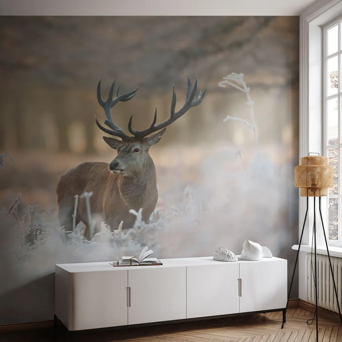 Tapet Standard Eco - O dimineață răcoroasă - Peisaj, Cerb, Animale - 450x315 cm