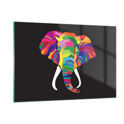 Tablou pe sticlă - Elefantul căruia îi plăcea să se scalde în curcubeu - 120x80 cm