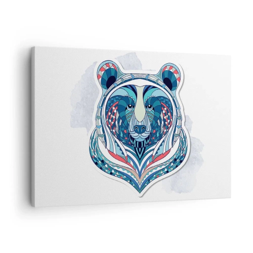 Tablou pe pânză Canvas - Ursuleț geometric în nuanțe de albastru și roșu - 70x50cm - Trăiască Groenlanda! - Decorațiune modernă pentru perete pentru living și dormitor ARTTOR