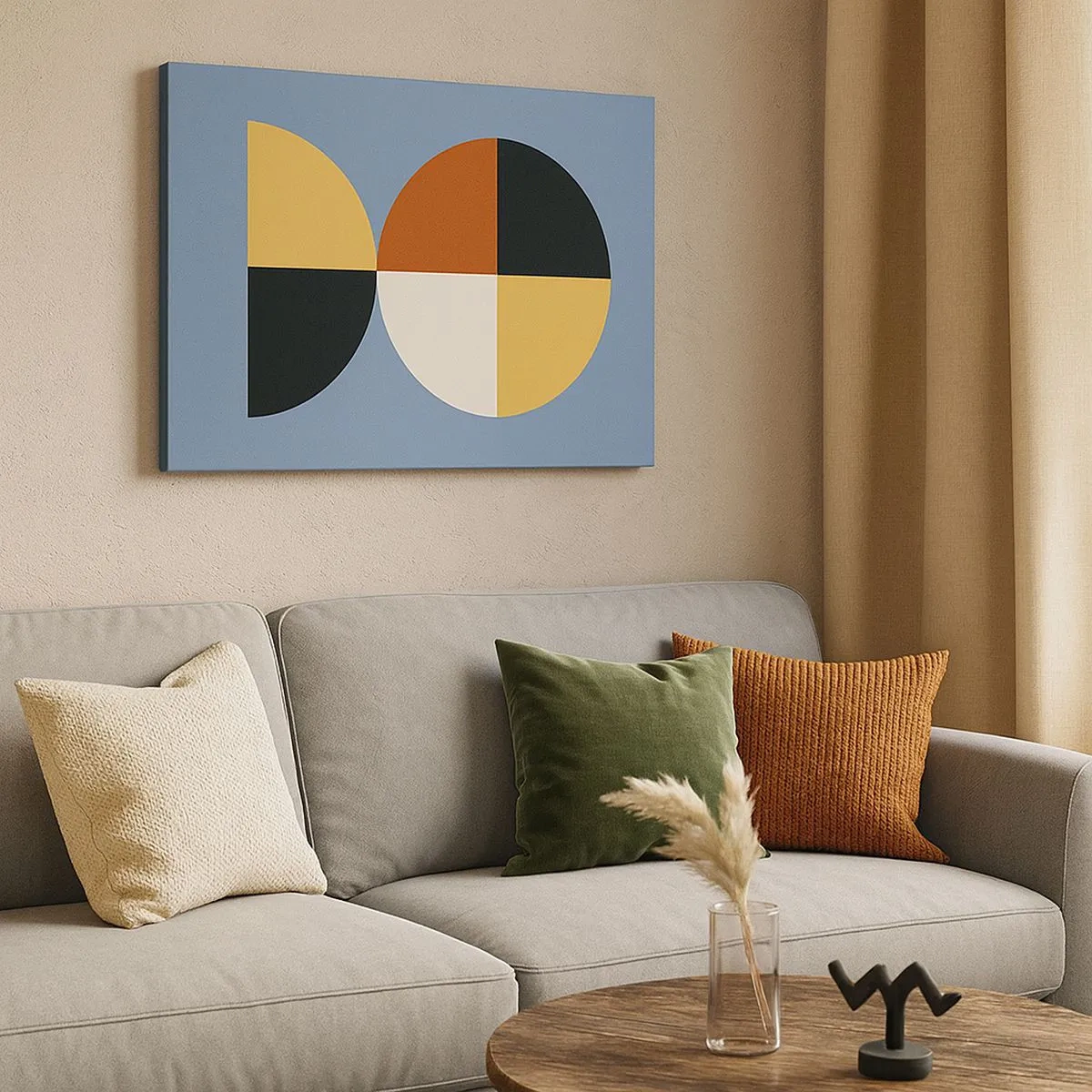 Tablou pe pânză Canvas - Cercuri geometrice pe fundal albastru - 70x50cm - Uită-te și numără - Decorațiune modernă pentru perete pentru living și dormitor ARTTOR