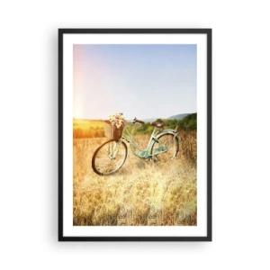 Poster în ramă neagră - O bicicletă cu un coș plin de flori într-o pajiște - 50x70cm - Mă odihnesc aici un pic - Decorațiune modernă pentru perete pentru living și dormitor ARTTOR