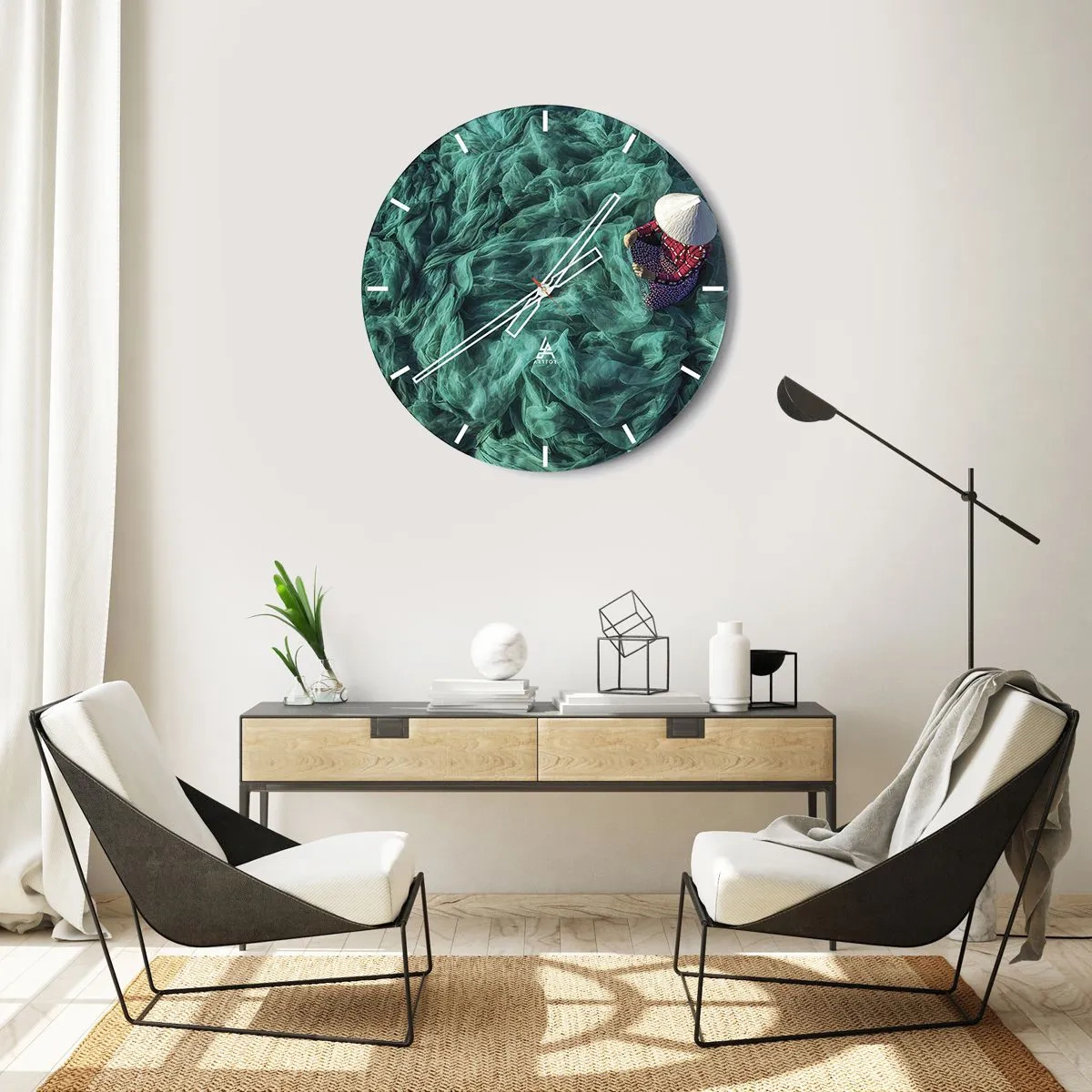 Ceas de perete - Ceas pe sticlă - Într-o mare de rețea - 40x40 cm